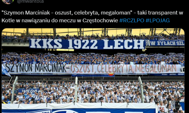Kibice Lecha Poznań UDERZAJĄ TRANSPARENTEM w Szymona Marciniaka!